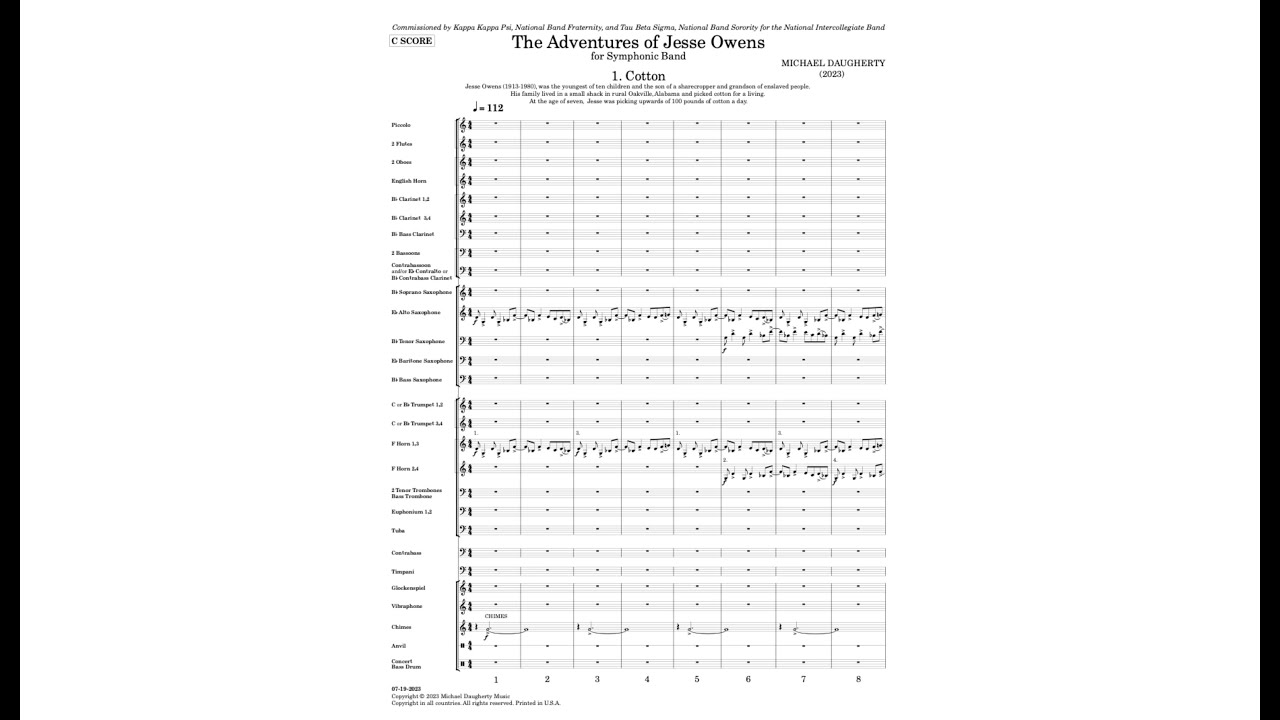 Michael Daugherty: THE ADVENTURES OF JESSE OWENS for Symphonic Band (Score-MIDI Realization)