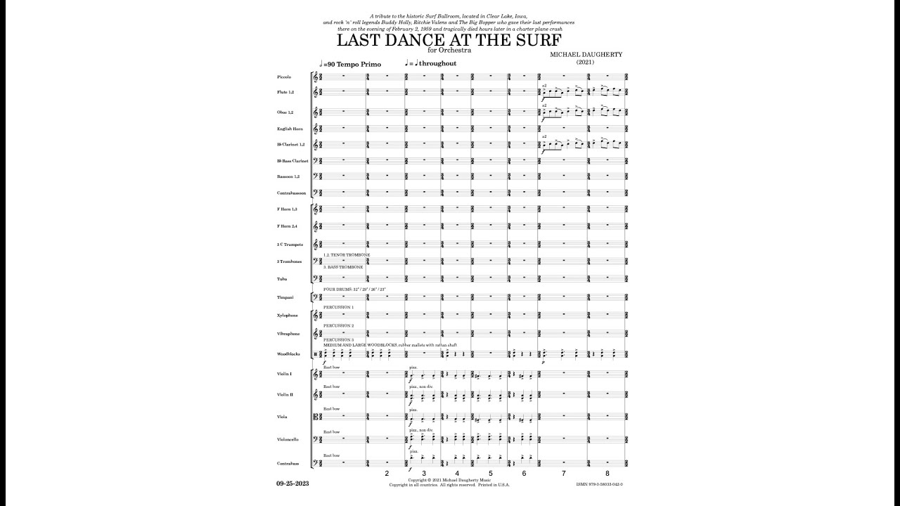 Michael Daugherty: LAST DANCE AT THE SURF for Orchestra (Score-MIDI Realization)