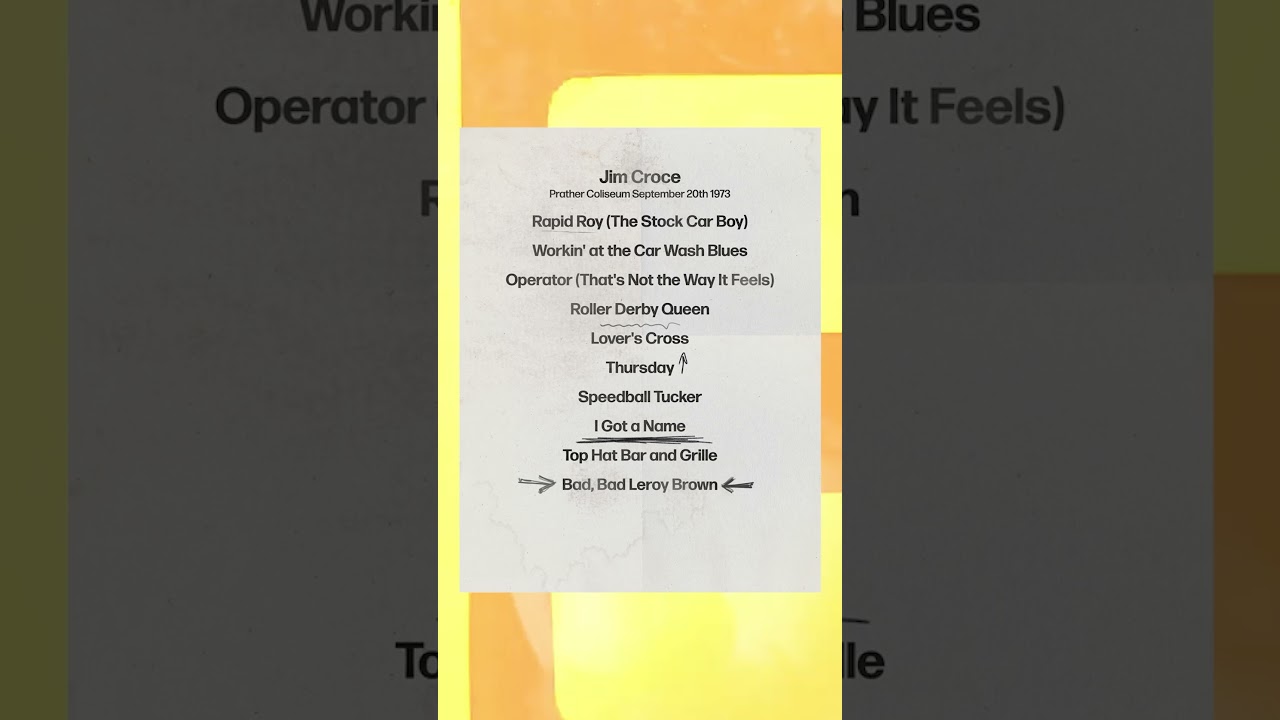 Setlist is from Jim Croce’s ‘Life and Times’ tour in 1973. #tbt #jimcroce #setlist