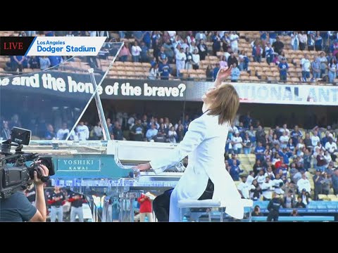 YOSHIKI Performance of U.S. National Anthem at L.A. Dodger Stadium