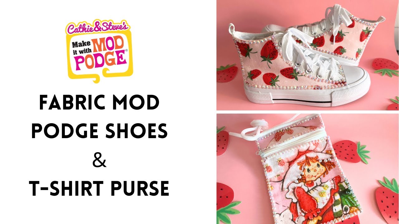 Strawberry Themed Fabric Mod Podge Shoes and T-Shirt Purse