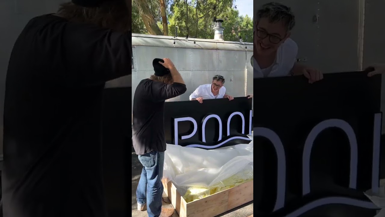 Unboxing the Poolside sign. #poolsidetour #bts